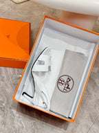 Hermes women's heeled sandal, white leather in box with ankle strap