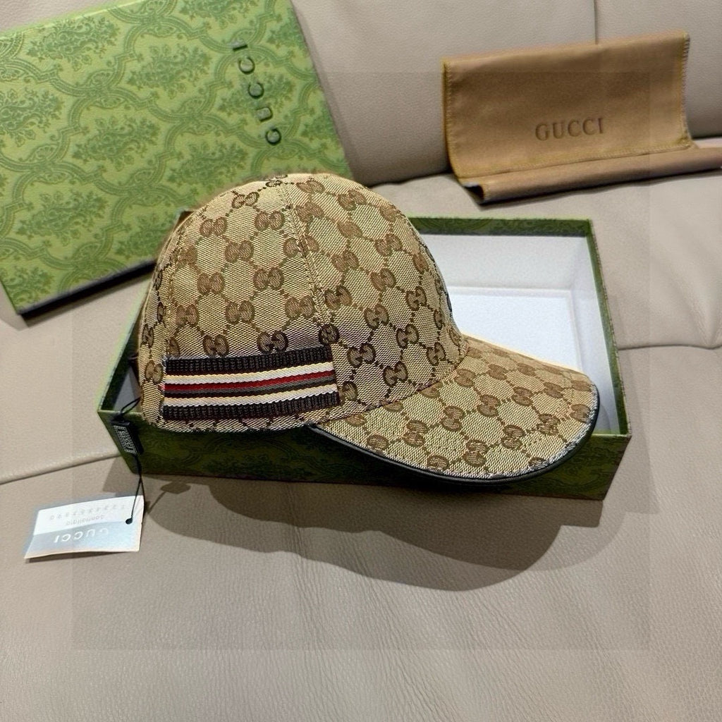 Gucci GG monogram baseball cap with multicolor stripe band and curved brim