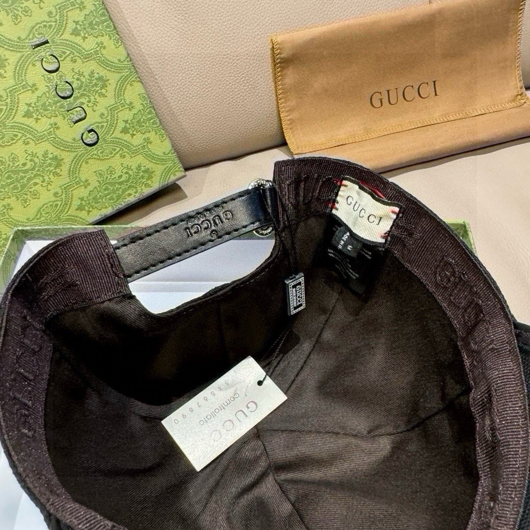 Gucci cap interior showing adjustable strap and inner label