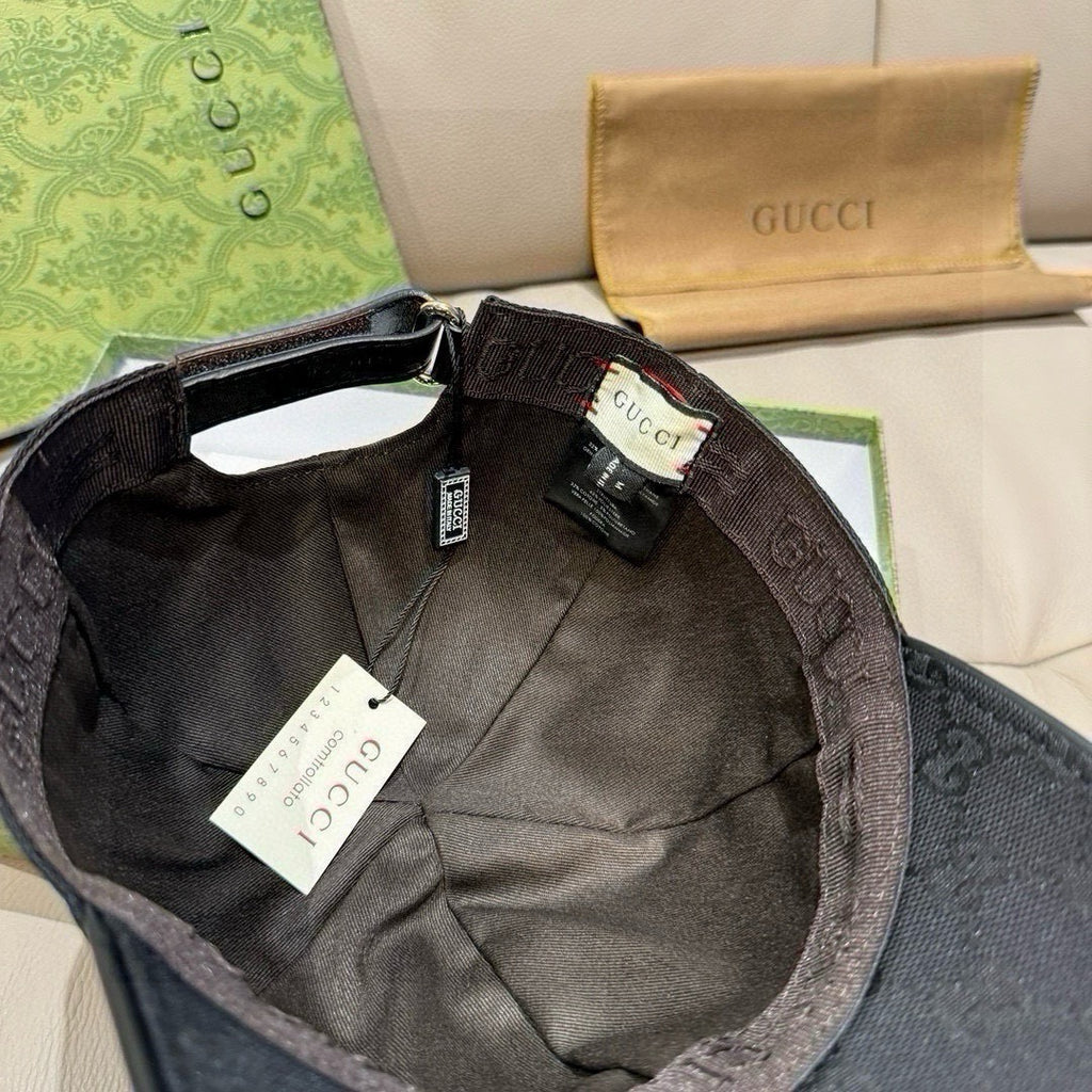 Gucci cap interior with adjustable strap and fabric lining
