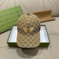 Tan GG monogram baseball cap with embroidered bee and multicolor crest