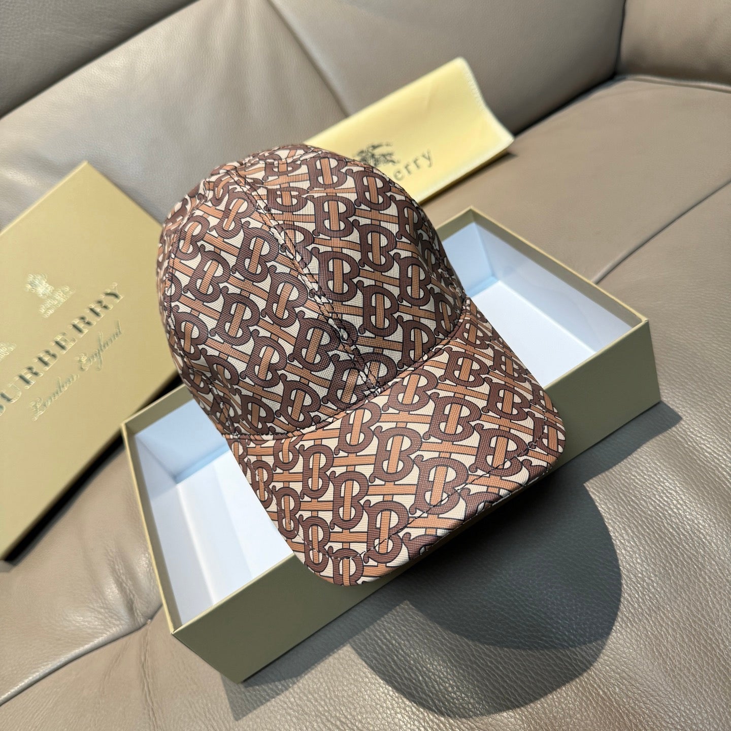 Burberry baseball cap with TB monogram print, back-quarter view