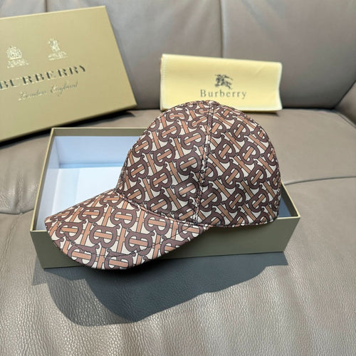Burberry baseball cap with brown and white TB monogram pattern, curved brim