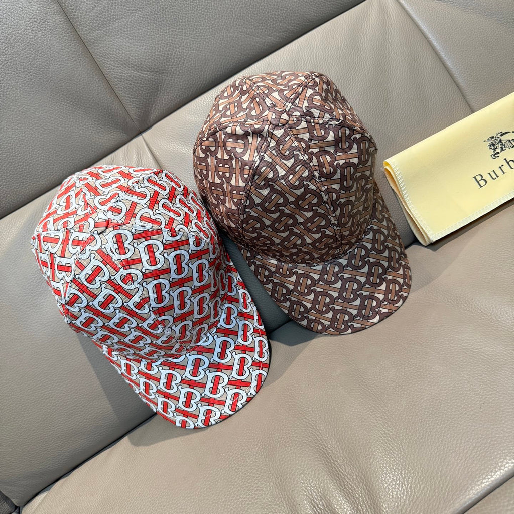 Set of Burberry caps: brown TB monogram and red-and-white TB monogram