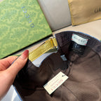 Gucci cap interior with adjustable strap and dark lining, blue GG denim exterior