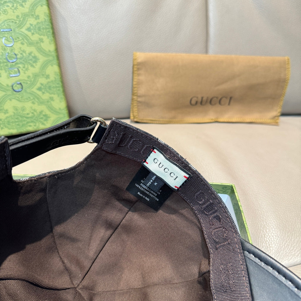 Baseball cap interior view with fabric lining and brand label on strap