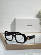 Celine glasses, black square frames with gold logo on the side temple