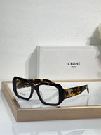 Celine glasses, tortoiseshell square frames with gold logo on the temple
