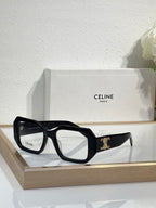 Celine glasses, black square frames with gold logo on the temple