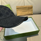 Gucci cap, dark navy GG monogram crown with circular button at the center