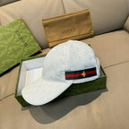 White GG-print baseball cap with green-red web stripe and gold star patch
