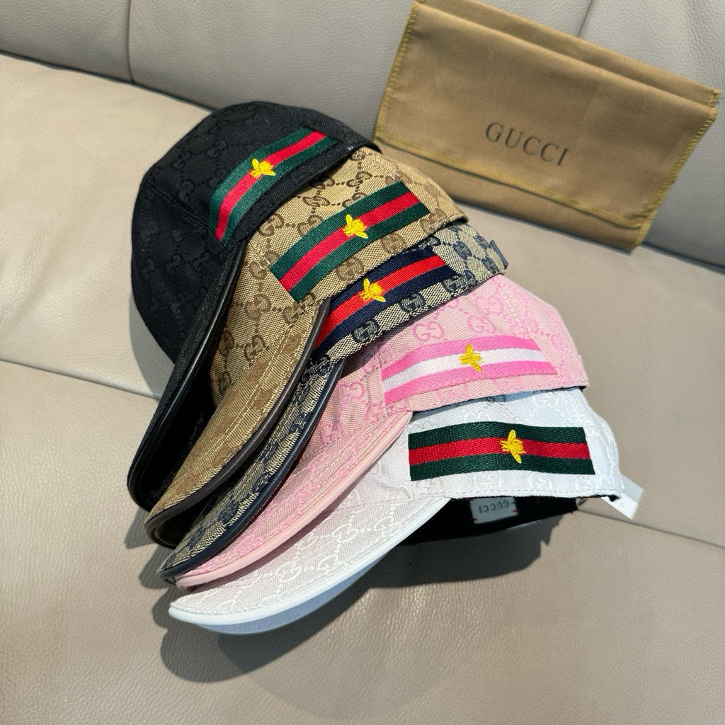Pink and black caps with web stripe details and star accents
