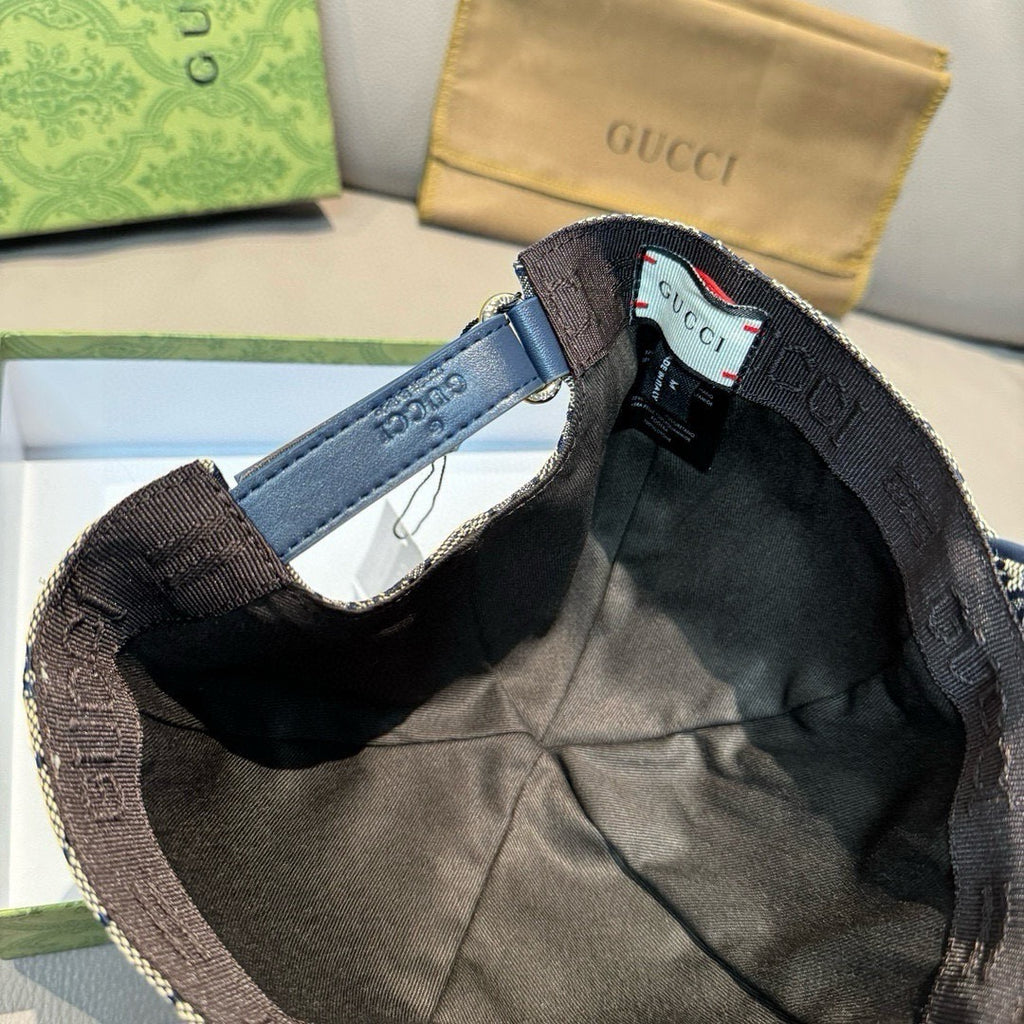 Baseball cap interior with adjustable webbing strap and stitched seams