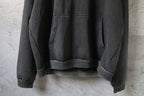 Balenciaga hoodie hem view in dark gray with kangaroo pocket and ribbed cuffs