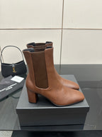 YSL ladies brown Chelsea ankle boots, pull-on elastic gore, block heel