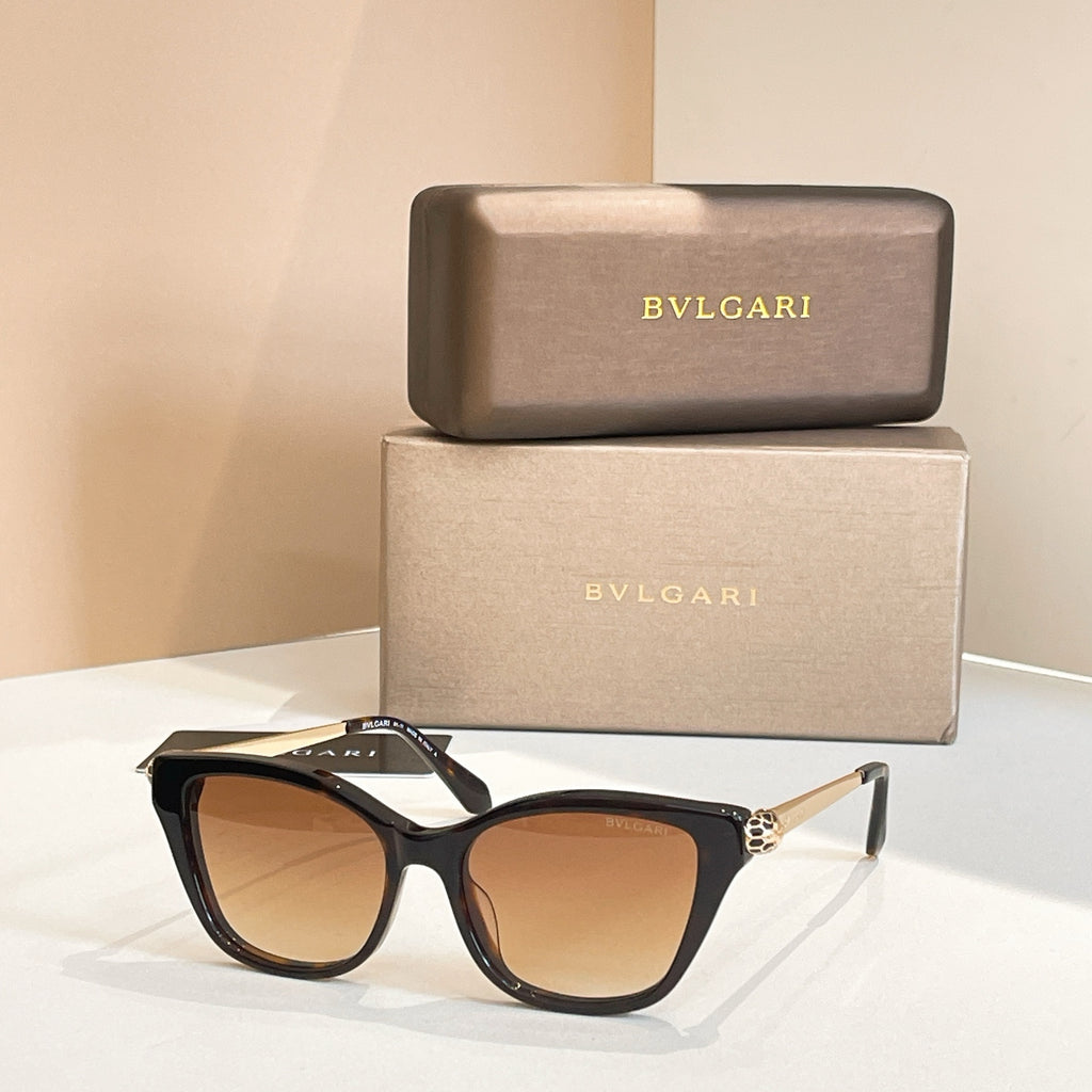 Bvlgari eyeglasses with black rectangular frame and amber-brown tinted lenses