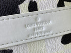 Louis Vuitton Paris made in France leather label embossed on white fabric