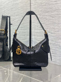 Dior black leather shoulder hobo bag with gold hardware and top handles