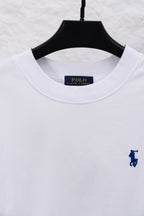 White long-sleeve T-shirt neckline with POLO Ralph Lauren label and logo