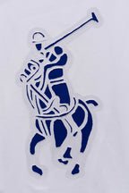 White long-sleeve T-shirt with blue rider graphic applique detail