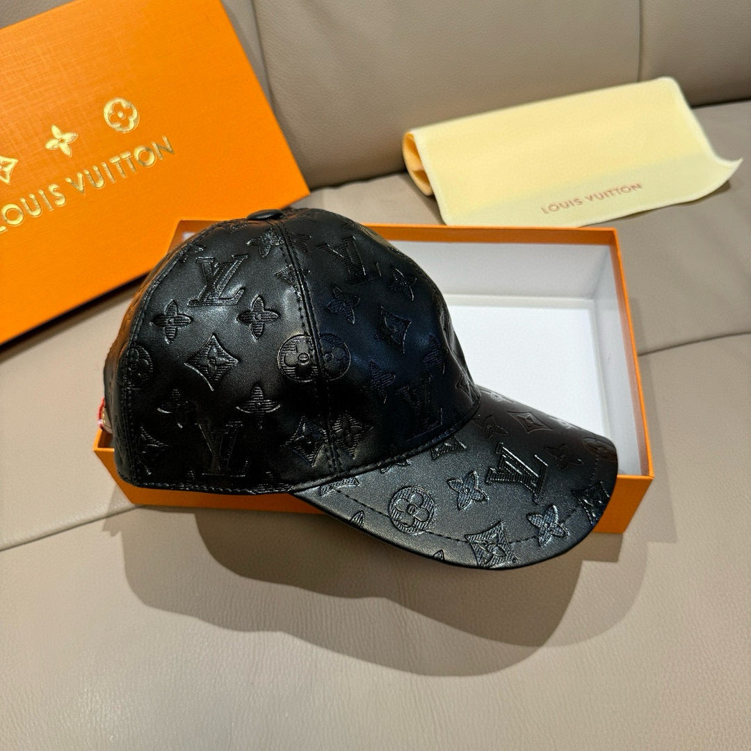 Louis Vuitton monogram cap in black embossed leather with curved brim