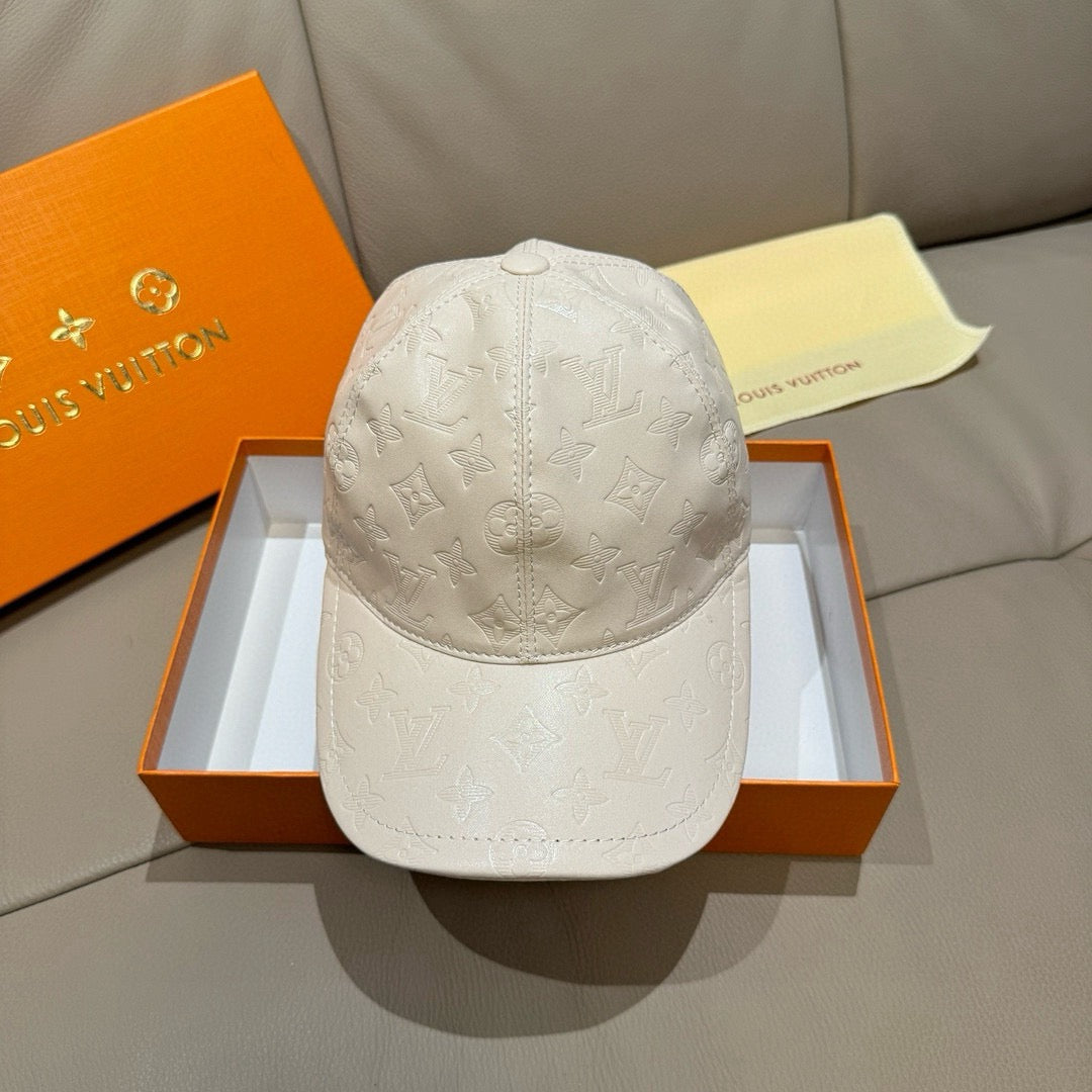 Louis Vuitton white embossed monogram baseball cap with curved brim