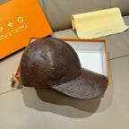 Louis Vuitton cap, dark brown monogram design with curved brim and seam detailing