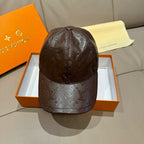 Louis Vuitton cap in dark brown monogram leather, curved brim and stitched crown