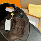Black cap interior with dark lining and hanging product tag attached