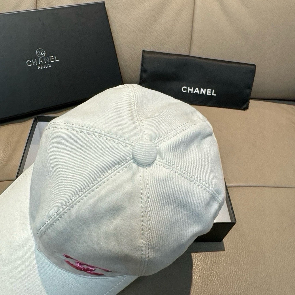 White baseball cap back view with button top and seam stitching.