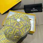 Fendi cap top with round button and light yellow gray FF logo pattern