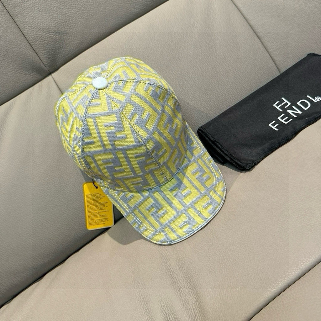 Fendi cap in light yellow and gray with allover FF logo pattern