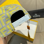 Fendi cap with black interior and light blue strap patch, hanging tag