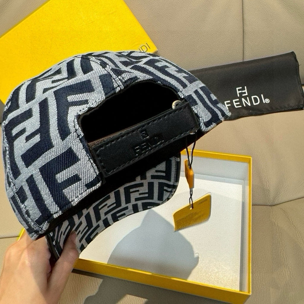 Baseball cap with black strap and black-and-white FF monogram top panel.