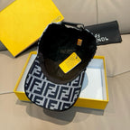 Black FF monogram baseball cap with interior lining and hanging tags.