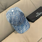 Blue Fendi FF patterned baseball cap with adjustable button and small front knob