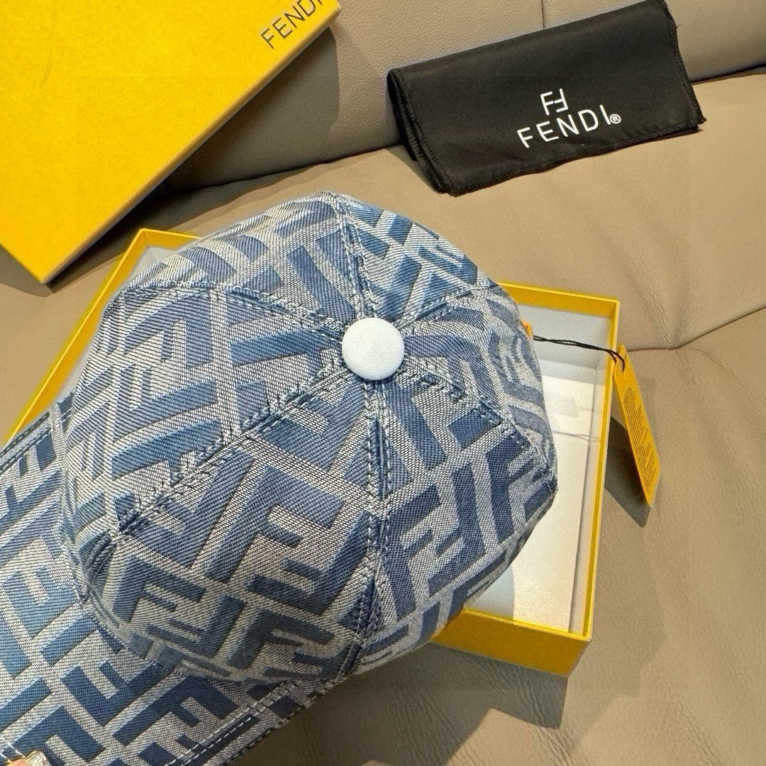 Blue Fendi FF baseball cap crown with white button top detail