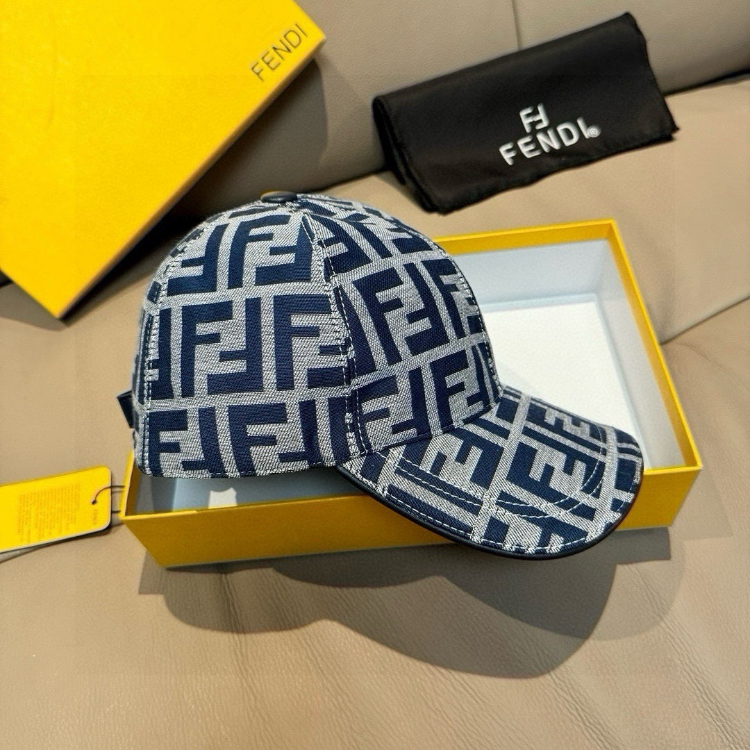 Fendi cap with blue FF monogram pattern, front panel and side brim