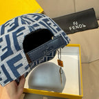 Fendi cap underside with blue FF pattern fabric and dark inner label