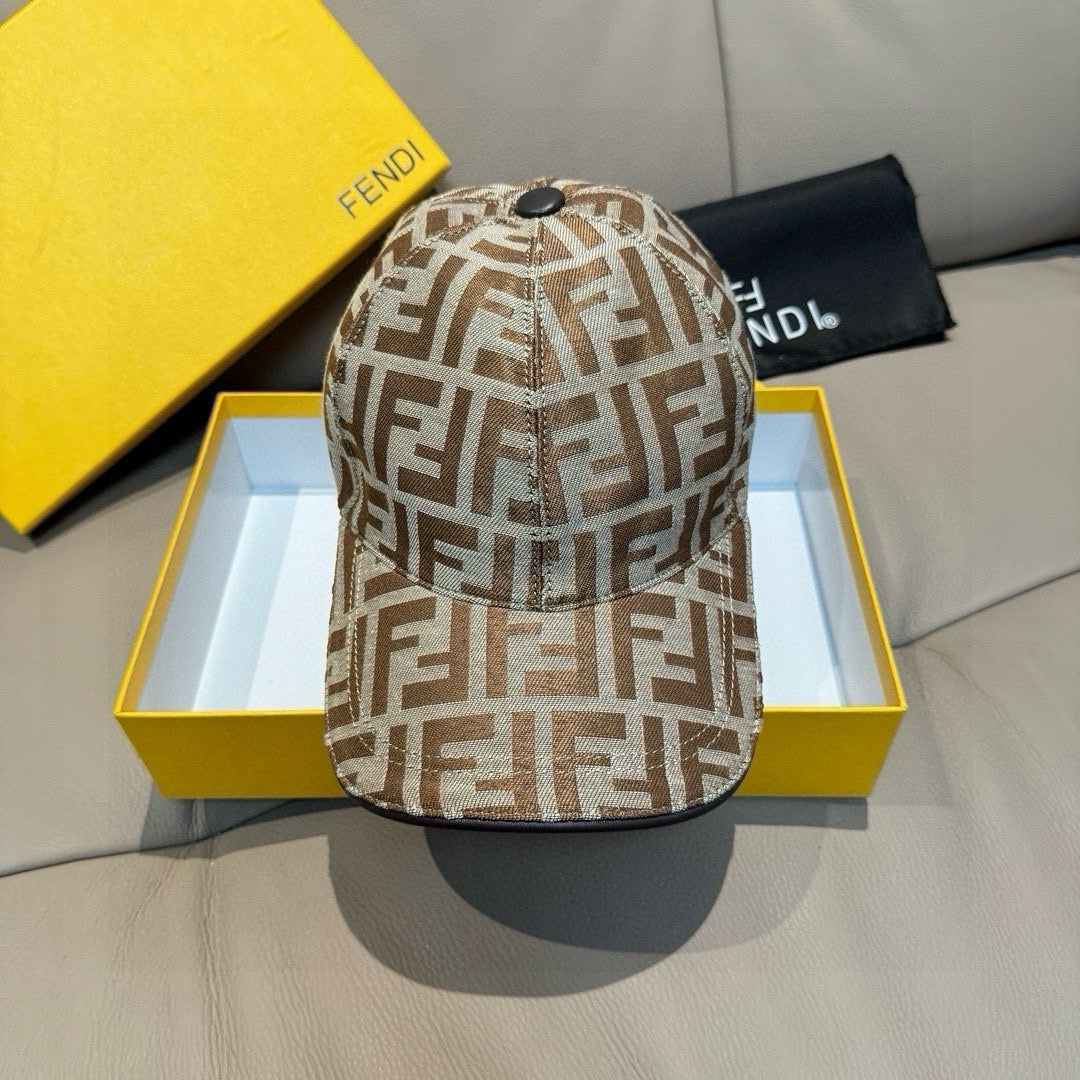Fendi FF-pattern cap in beige and brown with front panel and curved brim