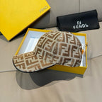 Fendi FF monogram cap in beige and brown, curved brim shown in box