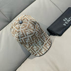 Fendi monogram cap in beige and brown FF pattern with dark button detail