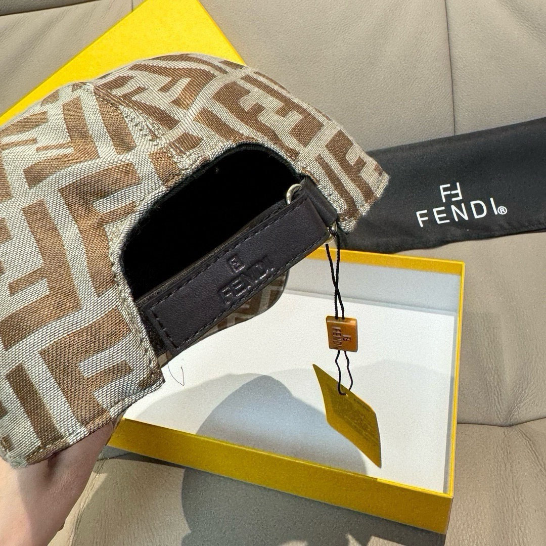 Fendi FF cap with black interior panel and leather brand patch on visor