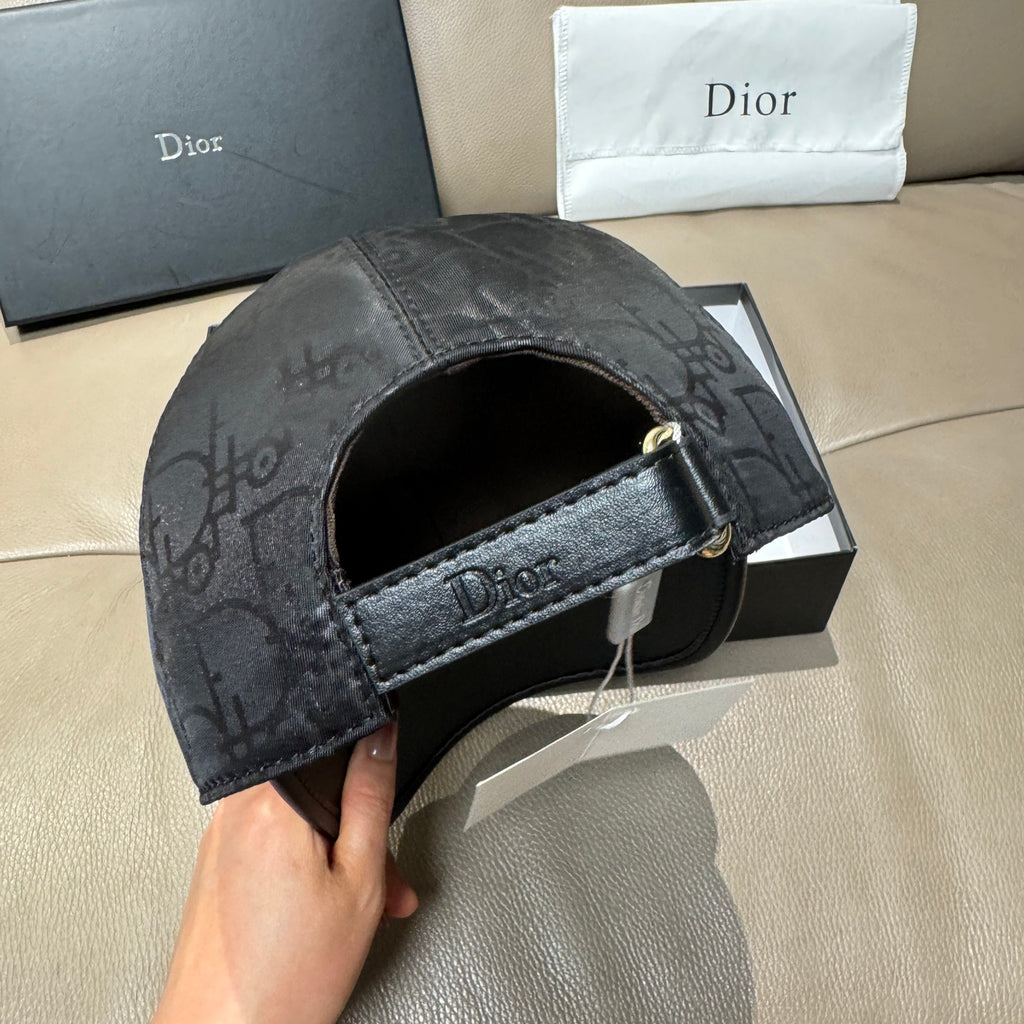 Dior monogram baseball cap, interior view with adjustable strap and attached tags