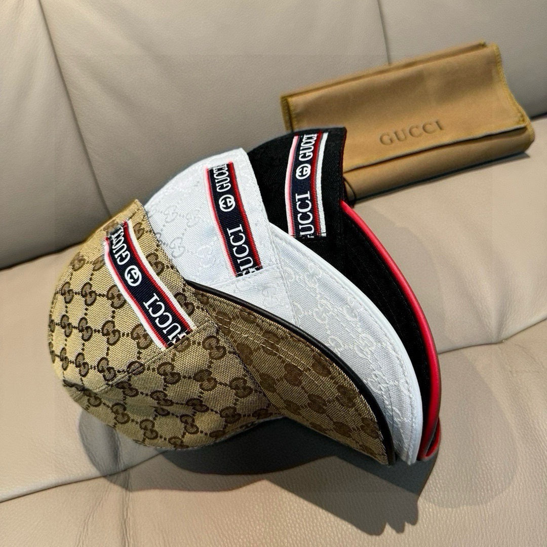 Gucci baseball cap showing interior lining with white headband and red edge trim.