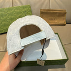 White GG monogram cap with adjustable strap, curved brim, interior view