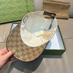 Gucci GG monogram baseball cap with interior lining and adjustable strap visible