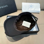 Prada black cap interior view with mesh lining and brim edge stitching