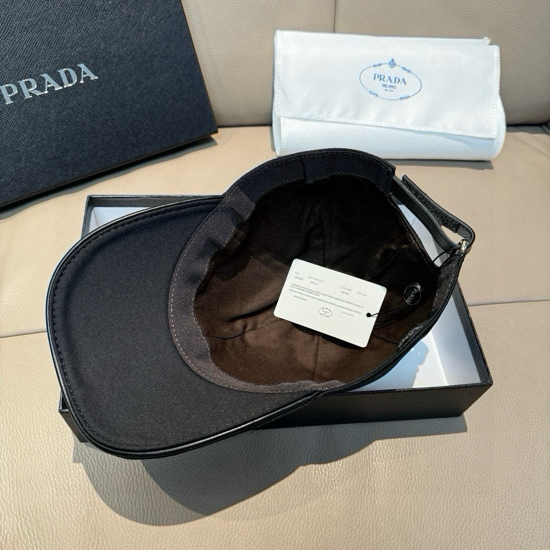 Prada black cap interior view with mesh lining and brim edge stitching