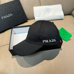Prada black baseball cap with front logo embroidery and curved brim